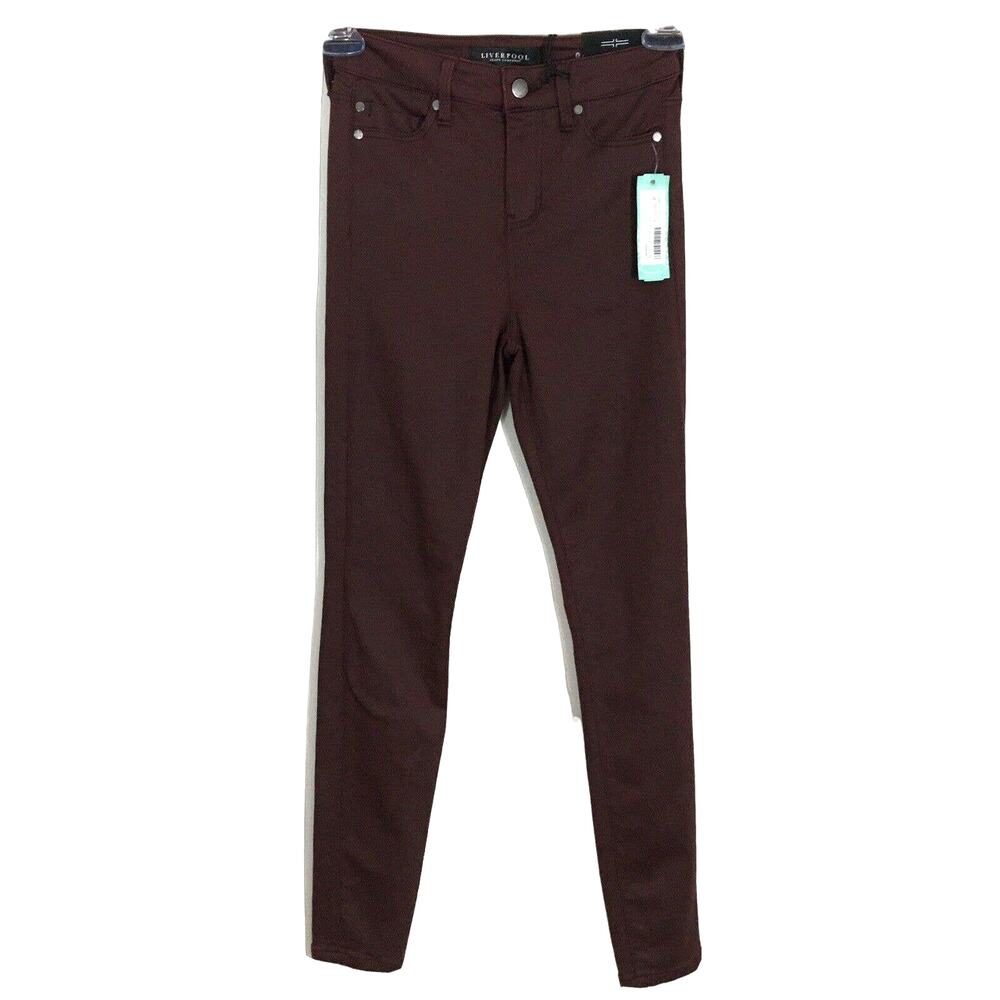 Liverpool Jeans Pants Womens Size 0 Janine Skinny Jeans Coated Moto Burgundy NWT